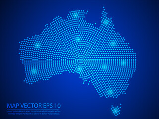 Abstract image Australi map from point blue and glowing stars on Blue background.Vector illustration eps 10.