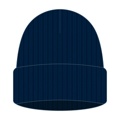 Blank Navy Blue Beanie Hat Template on White Background, Vector File