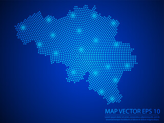 Fototapeta na wymiar Abstract image Belgium map from point blue and glowing stars on Blue background.Vector illustration eps 10.