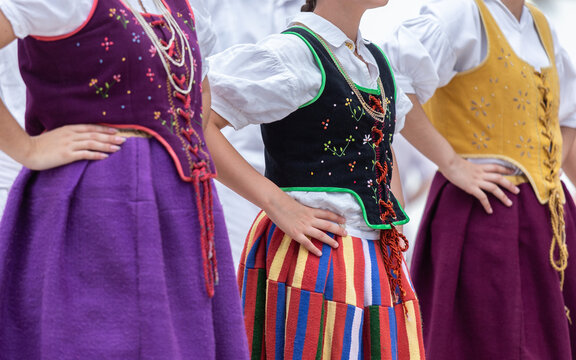 Close up of female dancer clothe of the traditional folklore of Madeira Island, Bailinho da Madeira.