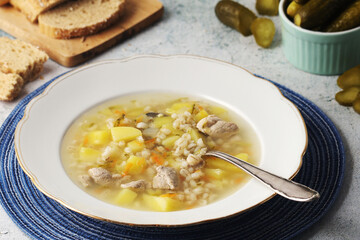 Rassolnik, traditional soup of Russian cuisine	