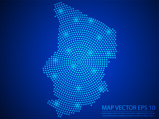 Abstract image Chad map from point blue and glowing stars on Blue background.Vector illustration eps 10.