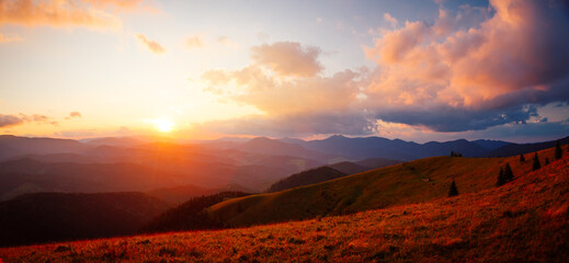 Awesome view of the colorful valley in the evening.
