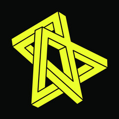 Optical illusion shapes. Escher paradox. Optical art object. Impossible figures. Sacred geometry.