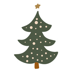Simple minimalistic Christmas tree hand drawn childish doodle. Festive New Year, winter holiday clip art design element vector isolated on white background