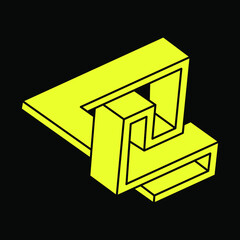 Optical illusion shapes. Optical art object. Escher paradox. Impossible figure. Geometry.