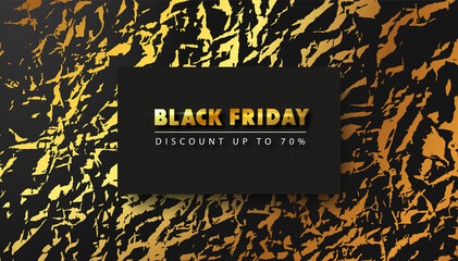 Naklejka na ściany i meble Black Friday banner with gold texture. Dark background with foil texture.Vector illustration