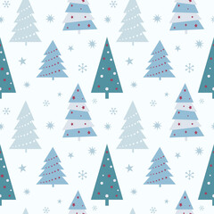 Christmas seamless pattern with christmas tree and snowflakes.