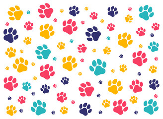 Naklejka na ściany i meble Colorful Pattern Footprints of a dog or cat. Isolated silhouette vector.
