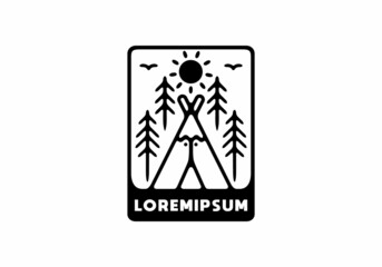 Obraz premium Triangle camping tent line art in rectangle shape