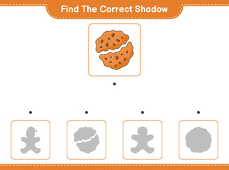 Find the correct shadow. Find and match the correct shadow of Cookie. Educational children game, printable worksheet, vector illustration