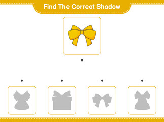 Find the correct shadow. Find and match the correct shadow of Ribbon. Educational children game, printable worksheet, vector illustration