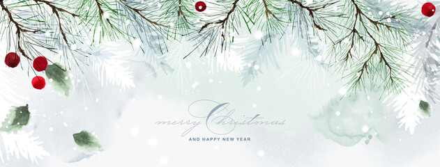 Christmas and winter watercolor natural art background