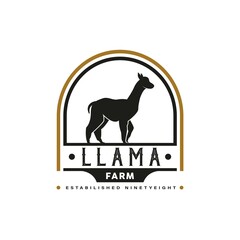Llama Logo Vintage. With llama, or alpaca icon symbol. Retro, classic, premium, and luxury farm logo design vector © Aloysius