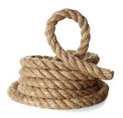 Bundle of hemp rope on white background. Organic material