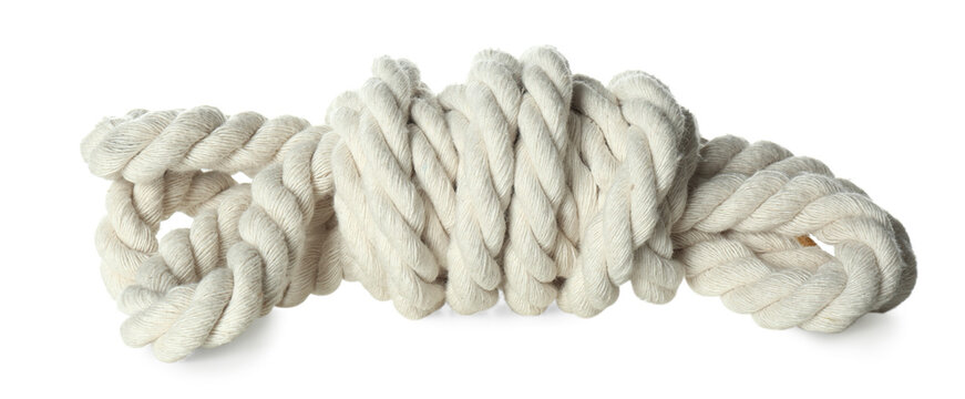 Bundle of cotton rope on white background
