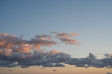Sky background, beautiful shades of blue and pink in the evening