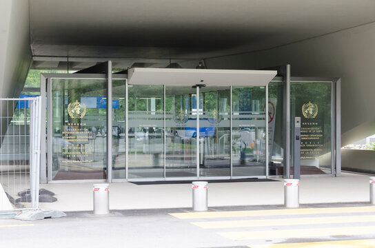 World Health Organization Entrance Glass In Geneva, Switzerland