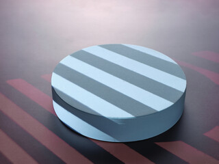 Blue podium for product presentation on red background