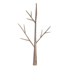 Watercolor illustration hand painted brown trunk of tree without leaves with twigs and branches isolated on white. Winter, spring forest clip art element for design postcards, packaging paper, fabric