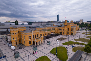 Wrocław, a city in Poland on a sunny and slightly cloudy day. Main Railway Station, Market Square in Wrocław and characteristic places.