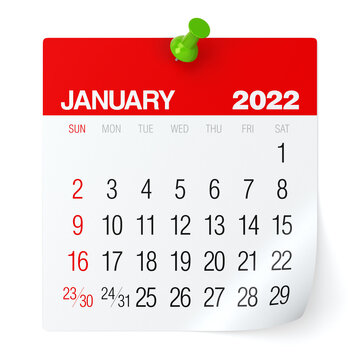 January 2022 - Calendar. Isolated on White Background. 3D Illustration