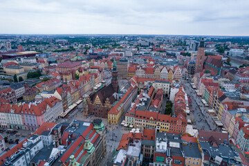 Wrocław, a city in Poland on a sunny and slightly cloudy day. Main Railway Station, Market Square in Wrocław and characteristic places.