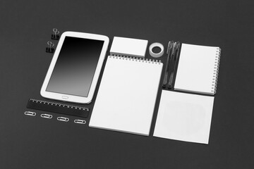 business card, usb drive and tablet mockup