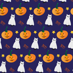 pattern with cat and pumpkin
