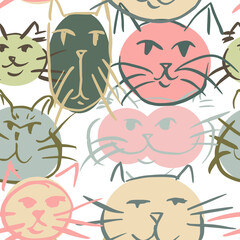 Cute seamless pattern with pretty kittens. Great for baby fabric, textile, wallpaper. Cats. Kids cartoon vector background. Pastel Colors.