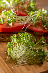 Germinated seeds. Sprouts and food.