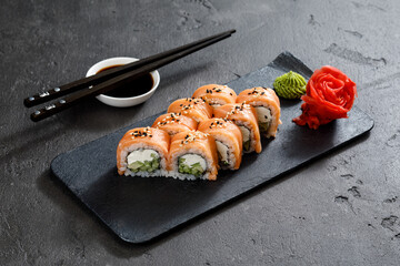 sushi with chopsticks