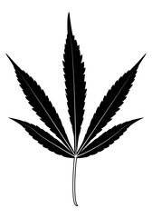 Cannabis. Icono blanco y negro de la planta del cannabis sobre fondo blanco
