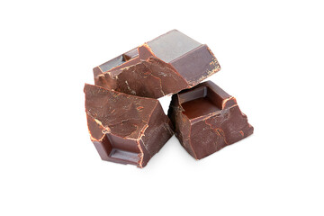 three small pieces on a white background, chocolate isolate