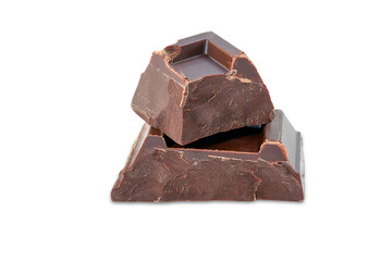 Two pieces of dark chocolate, dark chocolate isolate