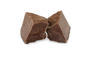 two pieces of dark chocolate on a white background, chocolate isolate