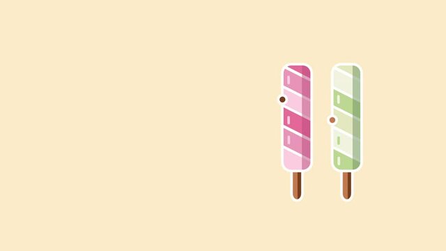 4k video of cartoon two colorful ice creams.