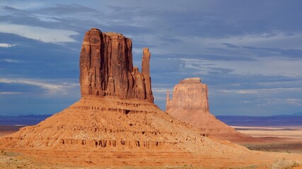 Monument Vally,Mitten at sunset.Red.
Monument Valley on the American Indian Reservation.From left: West Mitten Butte and East Mitten Butte in the sunset.