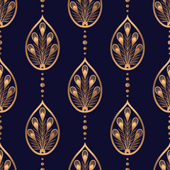 Peacock pattern seamless vector. Oriental feather luxury background. Filigree design for Diwali, beauty spa, birthday wrapping paper, yoga, wallpaper, wedding party, gift package.