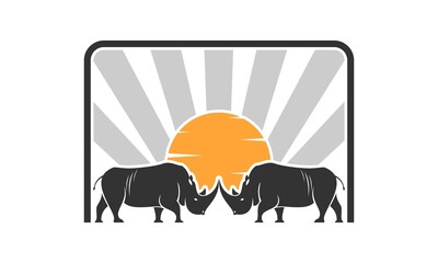 Two rhino illustration vector logo
