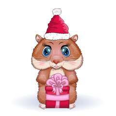 Greeting christmas card with funny hamster character