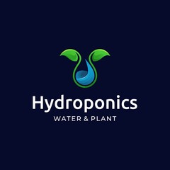 creative hydroponic water and plant leaf logo