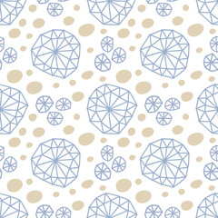 Seamless pattern in simple scandinavian doodle style and pastel beige and blue colors. Abstract decorative crystal shapes. For textile fabric design, gift wrapping paper, wallpapers, scrapbooking. 
