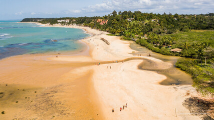 Praia do Espelho, Porto Seguro, Bahia. Aerial view of Praia do Espelho with reefs, corals and cliffs