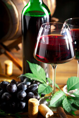 Wine in a glass on an old background