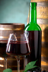 Wine in a glass on an old background