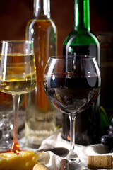 wine, glass, food, cheese, alcohol, drink, red, white, dinner, bottle, meal, grapes, gourmet, table, lunch, bread, beverage, restaurant, fruit, plate, red wine, snack, celebration, isolated, fresh