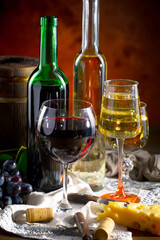 Wine in a glass on an old background