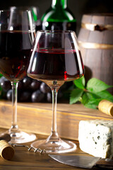 Wine in a glass on an old background
