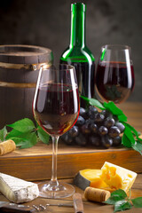 Wine in a glass on an old background
